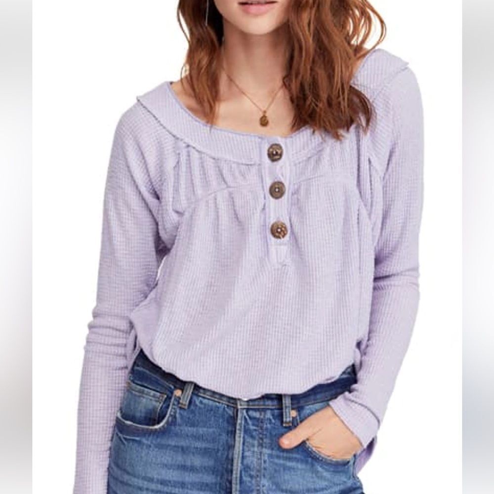 Free Peoplele Waffle knit Henley Lavender XS
